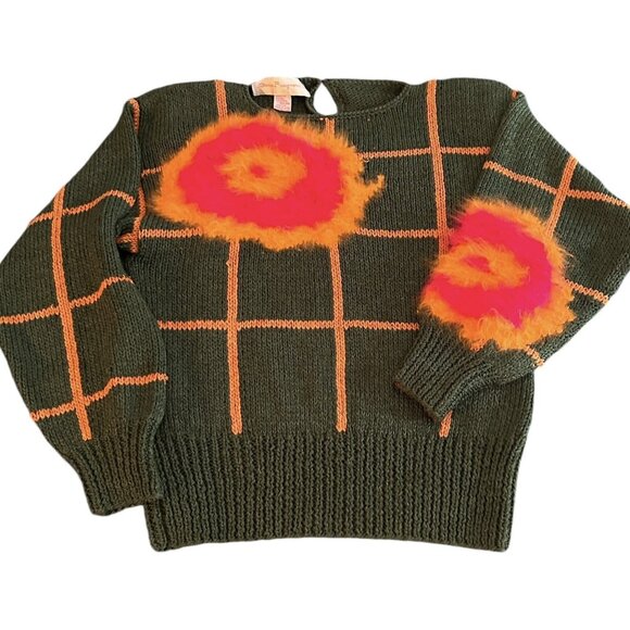 Sweater VTG 80s Sheila Raymond Asymmetric Oval Wool Blend Crew Neck Angora Sz M - Picture 9 of 11